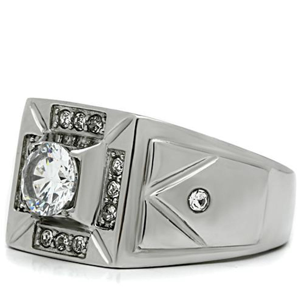 ARTK486 Men's 1.24 Ct Round Cut Simulated Diamond Silver Stainless Steel Ring Sizes 8-13
